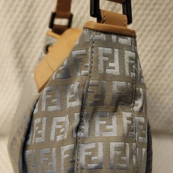 FENDI Zucchino Pattern Drawstring Handbag Purse Gray Canvas Leather - Picture 10 of 13